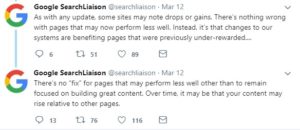 Screenshot of Google SearchLiaison Tweets